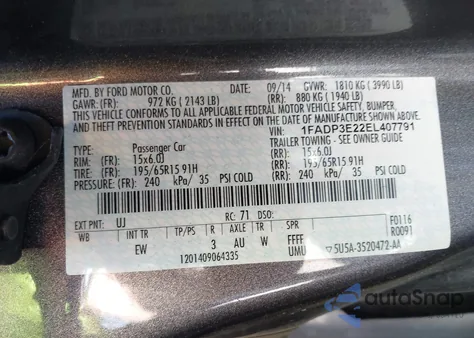 2014 Ford Focus S z USA, uszkodzony, nr VIN 1FADP3E22EL407791